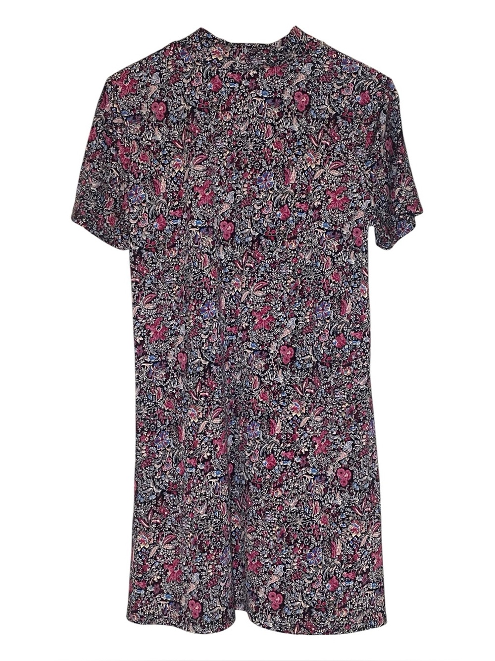 BCBGeneration Ditsy Floral Mock Neck Dress Short Sleeve Pink Blue Large - Picture 2 of 9